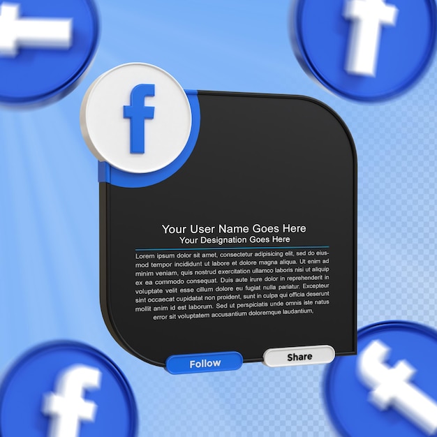 PSD facebook verbind ons op sociale media onderste derde 3d-ontwerp render pictogrambadge