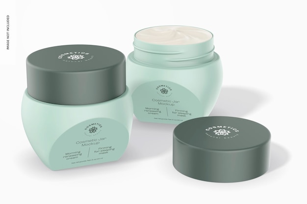 facial mask jars mockup opened and closed