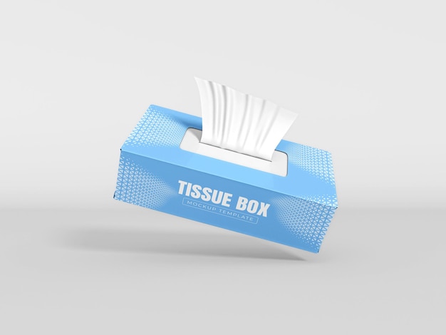 PSD 포장 및 브랜딩을 위한 페이셜 티슈 페이퍼 상자 모형. 흰 종이 냅킨 모형이 있는 상자.