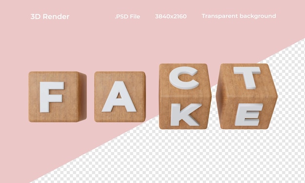 PSD fact or fake horizontal cubes on transparent background 3d render