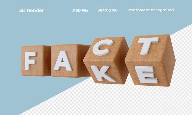 PSD fact or fake horizontal cubes on transparent background 3d render