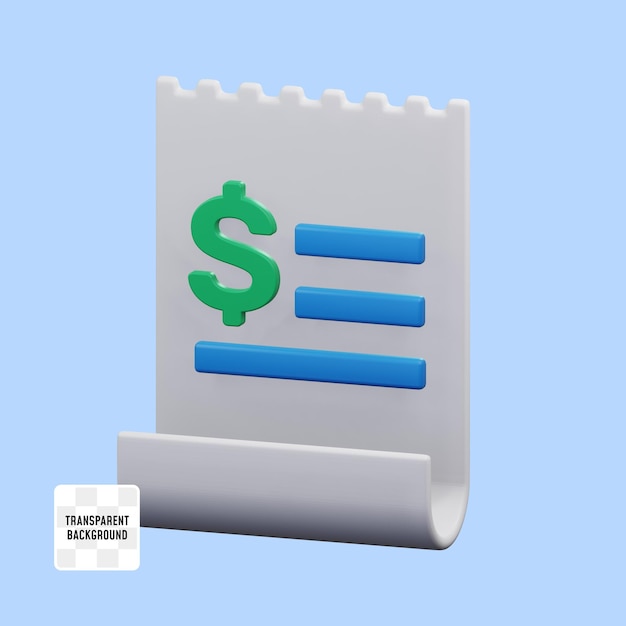 PSD factuurontvangstinformatie op financiële betalingspapier 3d render pictogram illustratie ontwerp