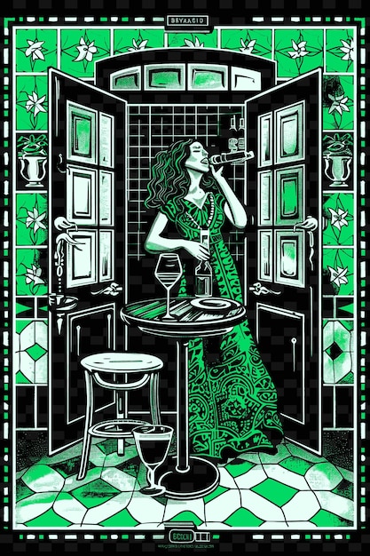 PSD fado singer performing in a lisbon tavern with tile walls an vector illustration music poster idea