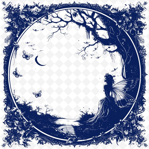 A fairy in a blue forest with a moon and the moon