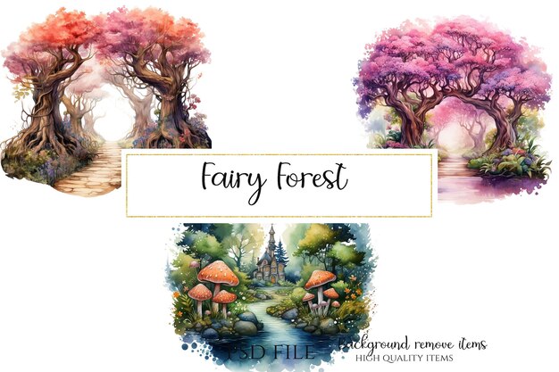 PSD fairy forest clipart illustration