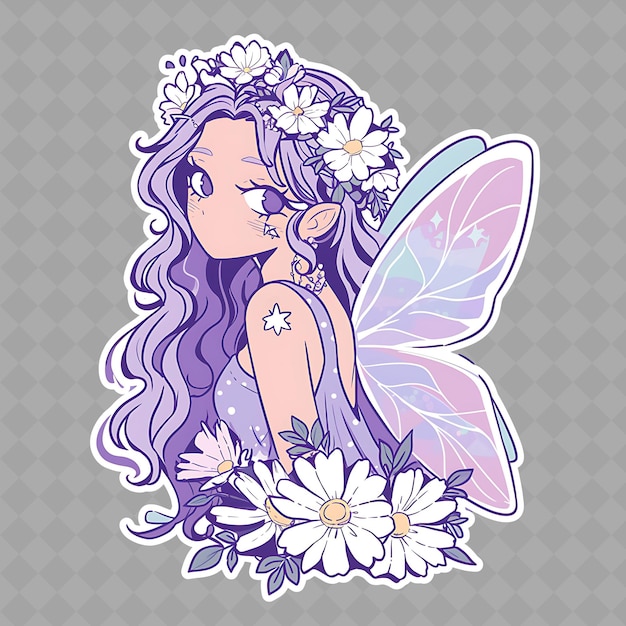 PSD a fairy with a purple hair and a flower on her head