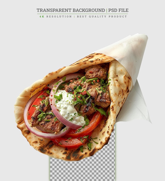 PSD falafel with fresh vegetable in pita bread