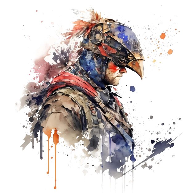 PSD falcon samurai wojownik portret zwierzęcia 4096px png przejrzysty 300dpi dla koszulki ramka klipart