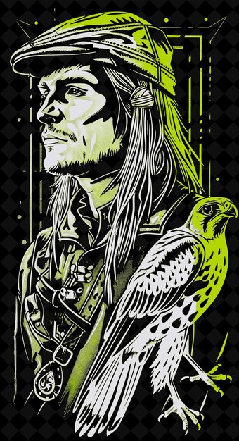 PSD falconer man portrait in a leather jerkin and cap with a fal vivid color design png collections
