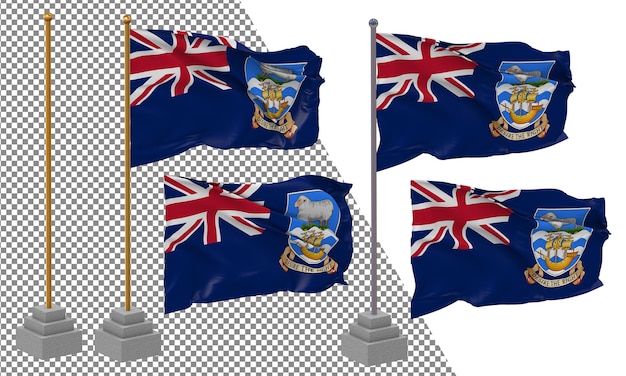 PSD falkland islands flag waving different style with stand pole isolated 3d rendering