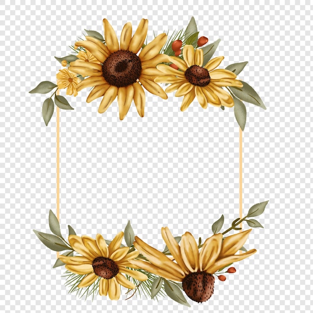 PSD ghirlanda di fiori autunnali autunnali fatta di illustrazioni png clipart di girasole rustico