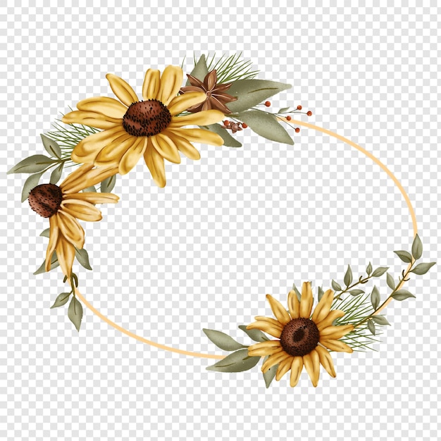 Fall autumn flower wreath made of rustic sunflower png clipart illustrations