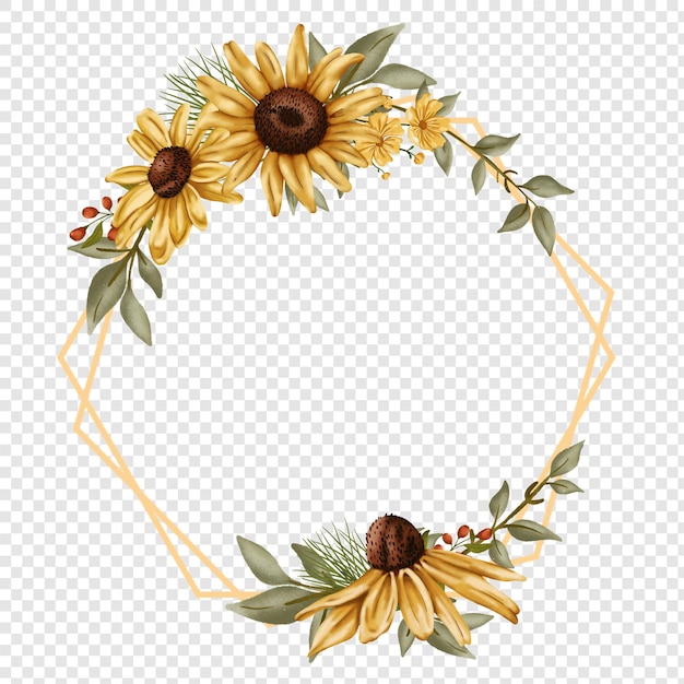 PSD fall autumn flower wreath made of rustic sunflower png clipart illustrations