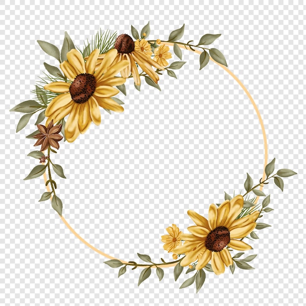 Fall autumn flower wreath made of rustic sunflower png clipart illustrations