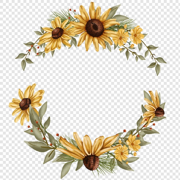 PSD fall autumn flower wreath made of rustic sunflower png clipart illustrations