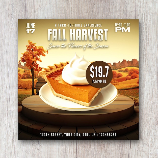 Fall harvest dinner food menu flyer restaurant social media banner