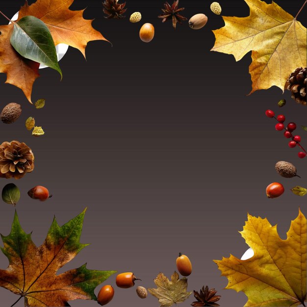 PSD fall leaves pumpkins flowers berries quince nuts isolated on transparent background