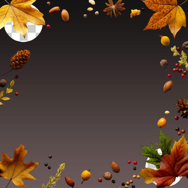 Fall leaves pumpkins flowers berries quince nuts isolated on transparent background