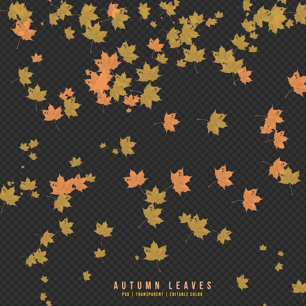 PSD falling autumn leaves isolated on transparent background