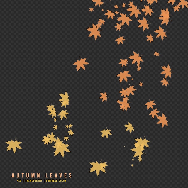 PSD falling autumn leaves isolated on transparent background