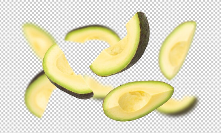 PSD 落ちるアボカドのカットアウト 完全なフィールドの深さ