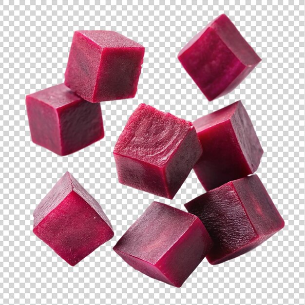 falling beetroot cube slice isolated on transparent background