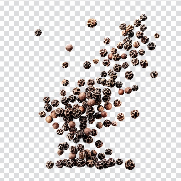 falling black pepper isolated on transparent background