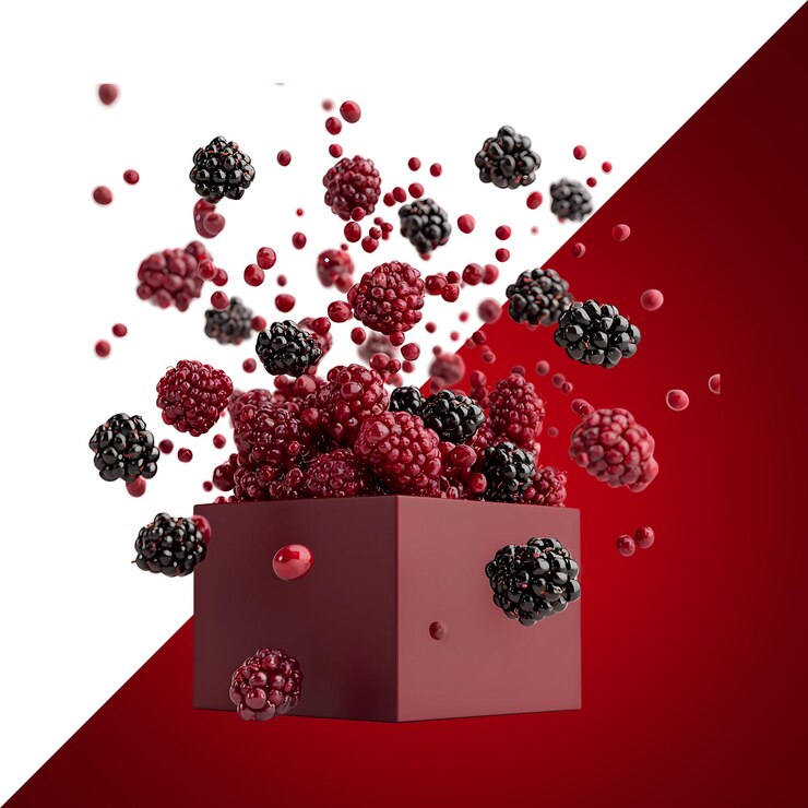 PSD falling burgundy colored rectangular box burgundy color with blackberry transparent background