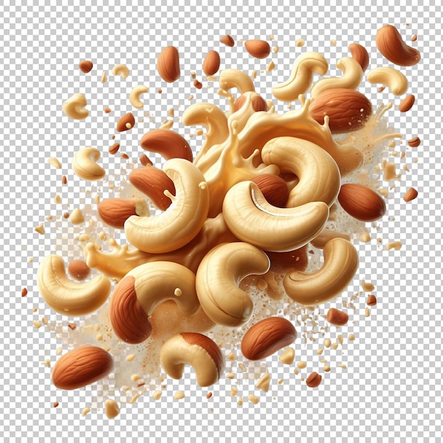 PSD falling cashew nuts isolated on transparent background ai generative