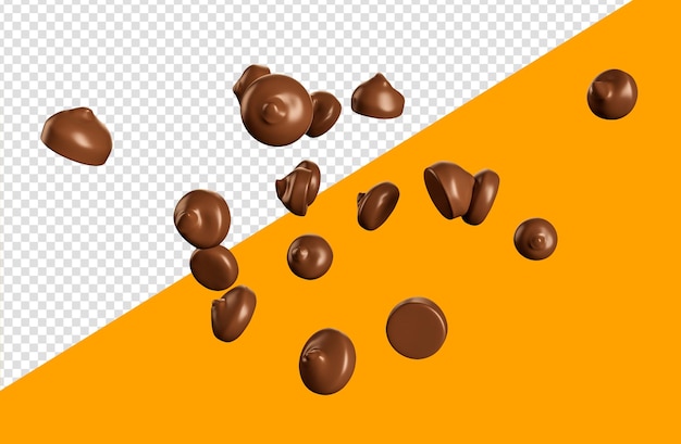 PSD falling chocolate chip covered cocoa isolated on white background clipping path full depth of field