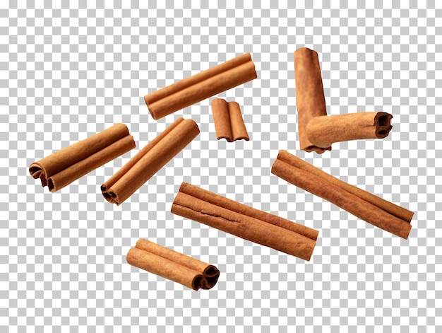 Falling cinnamon sticks isolated on transparent background png psd