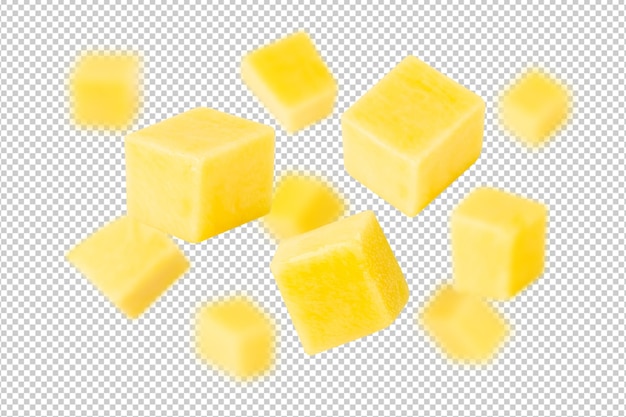 falling cube mango cutout full depth of field