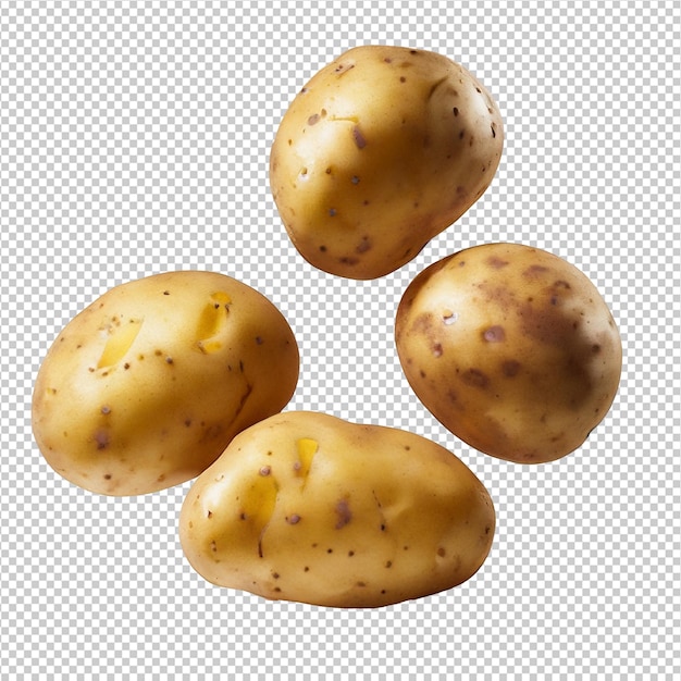 PSD falling fresh potatoes on transparent background