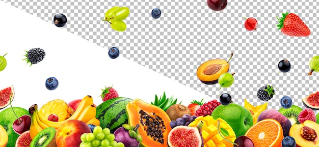 PSD falling fruits and berries seamless pattern made of fresh food ingredients