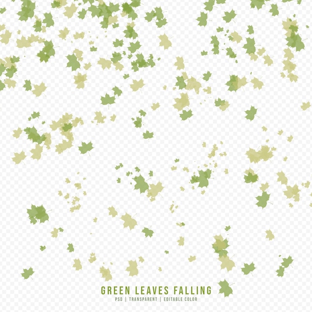 Падающие зеленые и сухие листья изолированы на прозрачном фоне