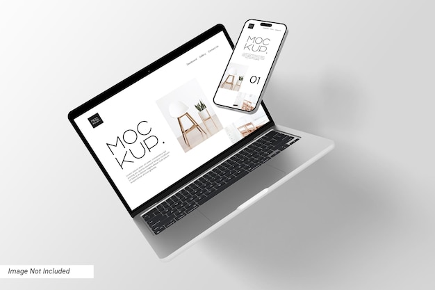 PSD falling multi device laptop and phone mockup