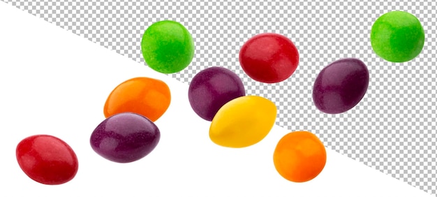 Falling multicolor nuts and raisins dragee isolated