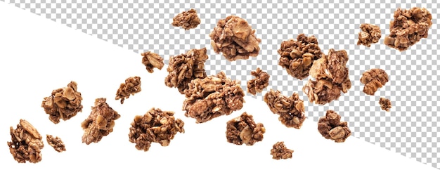 PSD falling oat chocolate granola crunchy muesli isolated