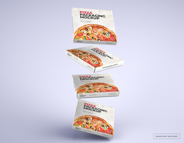 Mockup di scatole per pizza che cadono con design modificabile