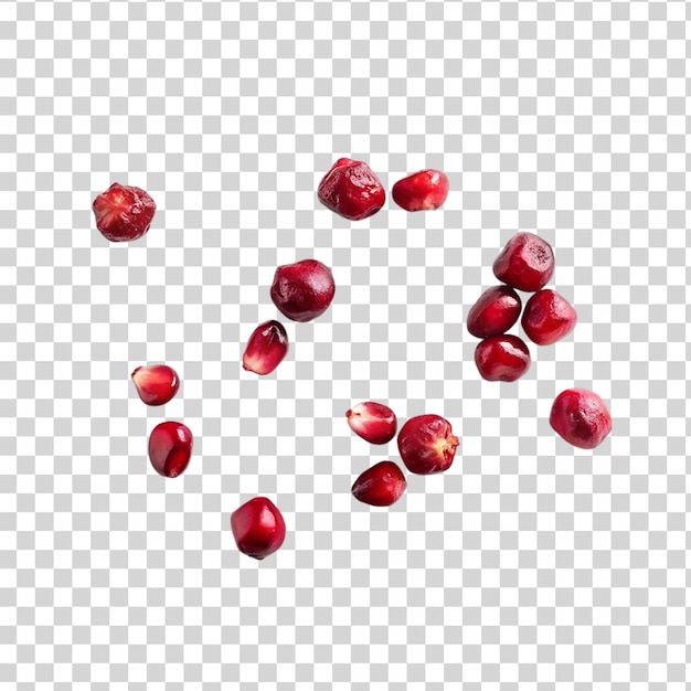 PSD falling pomegranate seeds isolated on transparent background top view