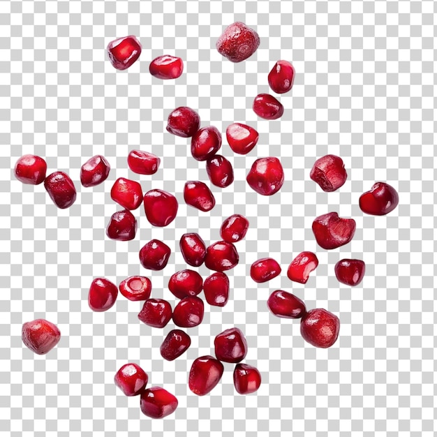 PSD falling pomegranate seeds isolated on transparent background top view