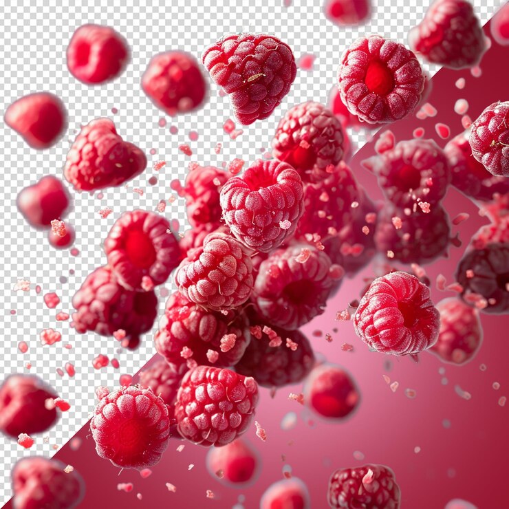 PSD falling raspberry isolated on transparent background