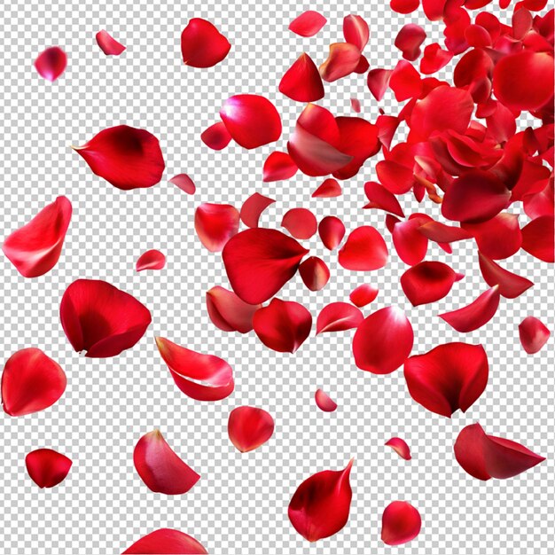 PSD falling red rose petals on transparent background