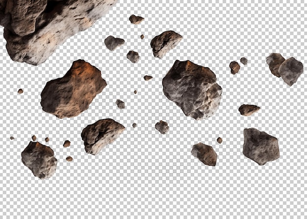 PSD falling rocks isolated transparency background