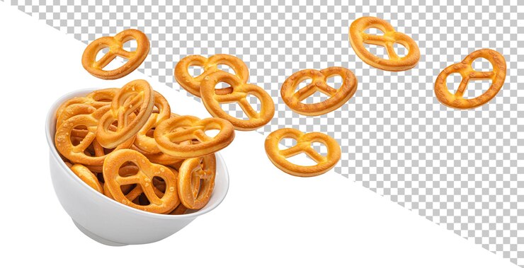 PSD falling salted pretzels isolated