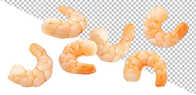 Falling shrimps isolated on white background