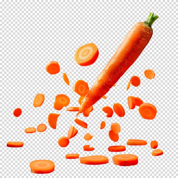 PSD falling sliced carrot isolated on transparent background