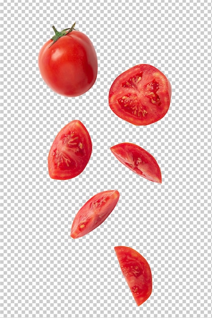 Falling sliced tomato