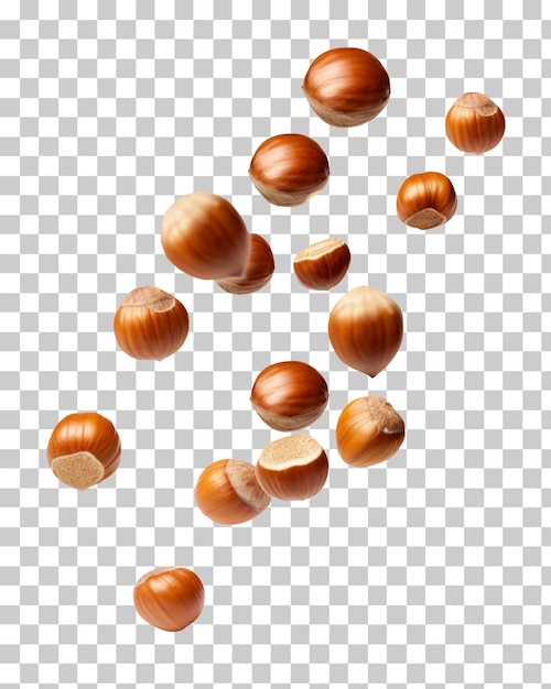 PSD falling whole hazelnuts isolated on transparent background png psd