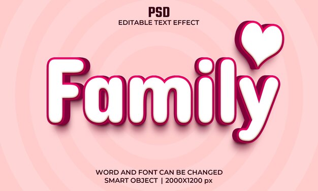家族の3D編集可能なテキスト効果プレミアムPsd背景付き